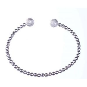 925 Sterling Silver Fine <b>Bangle</b> <b>Bracelet</b> with White Stones - Product Image 3