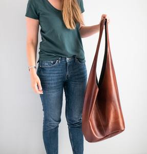 Handmade Cognac Brown <b>Leather</b> Hippie <b>Bag</b> Oversized <b>Hobo</b> Purse Large Crossbody Wide Strap LHB-0014 - Product Image 3