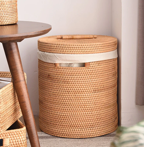 Cestas de Almacenamiento de Alimentos Ecológicas de Ratán Natural Sisu Handicraft con Asa, Forma Circular, Multiusos para el Hogar - Product Image 1