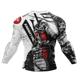 Customized 2024 High Quality Full Sublimation Printed Mma Rash Guard Custom Logo Manufacturer Long Sleeve Bjj Shirts For Men