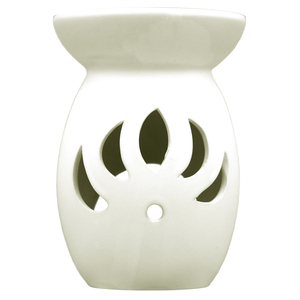 Lampe à parfum en céramique Aromatika Petals, modèle baril blanc avec découpe florale, chauffe-cire écologique pour huiles essentielles et bougies chauffe-plat - Product Image 1