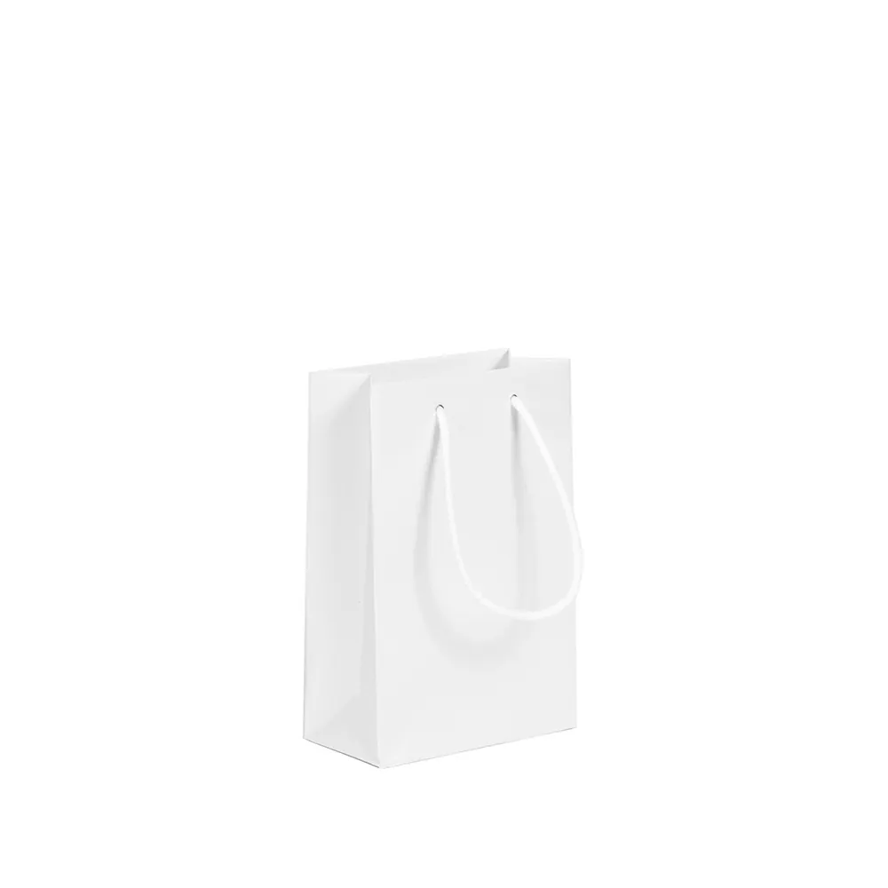 Made in Italy Hochwertige, doppelt beschichtete Luxus-Papiertüte aus Matt 16*08*24 White Shopper für Geschenk verpackungen im Einzelhandel