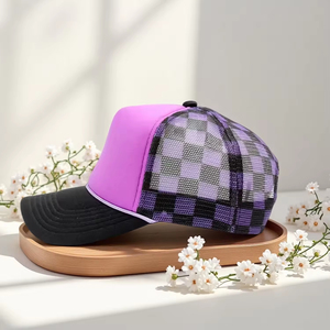 Casquette de baseball unisexe classique pour sports de plein air, avec logo couleur personnalisée, maille frontale et dos en tissu, motif damier - Product Image 6