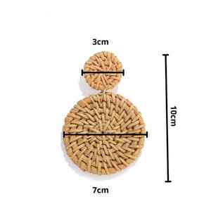 Pendientes de aro geométricos de ratán de estilo bohemio Simple ecológico de verano de Vietnam, moda ligera para mujer para regalos - Product Image 3