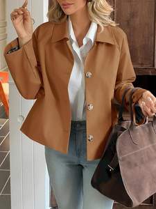 <b>Womens</b> Cropped Trench <b>Coat</b> <b>Lightweight</b> Single Breasted Windbreaker Fall Spring Fashion Outerwear - Product Image 2