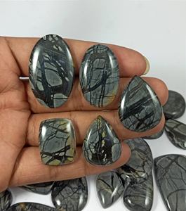 Cabochon en jaspe Picasso noir naturel, pierre précieuse non montée pour la fabrication de bijoux - Product Image 4