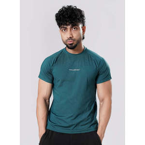 T-shirt uni à manches courtes et col rond pour homme M FITNESS - Vert émeraude, tissu tricoté 300 grammes, imprimé par transfert thermique, séchage rapide - Product Image 1
