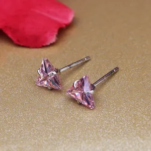 "Women's Fashionable Silver Pink Trillion <b>Stud</b> Earrings-Perfect Gift Choice" - Product Image 3