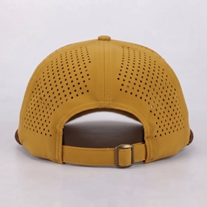 Casquette de golf unisexe jaune moutarde découpée au laser et perforée, avec visière tressée et cordon, ajustement réglable, décontractée, toutes saisons, 100 % polyester - Product Image 3