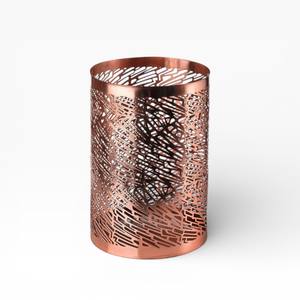 Portavelas de Metal con Acabado en Cobre y Tallado Lineal Abstracto para una Iluminación Ambiental Cálida - Product Image 1