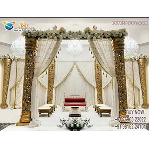 Impresionante Mandap Dorado con Diseño Cuadrado para Bodas, Ceremonia de Matrimonio Hindú, Personalizable, Gran Mandap para Bodas Indias, Lugar Impresionante para Bodas en EE. UU. - Product Image 1