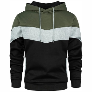 Sudadera con capucha Chevron tricolor para hombre, diseño personalizado con patchwork en verde oliva, gris y negro, precio al por mayor. - Product Image 6