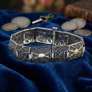 Pulsera de Plata de Ley 925 con Filigrana Estampada Vintage y Cuentas, Regalo de Boda, 70 Años de Experiencia, Envío Rápido - Product Image 3