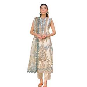 Nouvelle Georgette brodée pakistanaise avec appliques de perles Collection de costumes en organza Dupatta imprimés numériques - Product Image 1