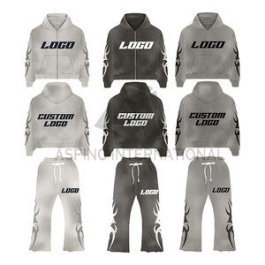 Conjunto de chándal personalizado para hombre, chándal acampanado con lavado ácido de alta calidad, Sudadera con capucha de peso pesado y pantalones de chándal para chándales de invierno - Product Image 1