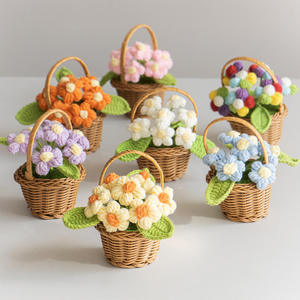 Elegant Mini <b>Wool</b> Crocheted Puff Flower Sunflower Ornaments Hand-Knitted Holiday Gifts Mini Basket <b>Crafts</b> - Product Image 5
