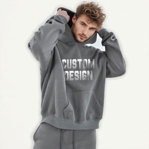 Hoodie en polaire de luxe 350 GSM pour l'hiver, coupe oversize, épaules tombantes, pull épais en coton sans cordon, style streetwear - Product Image 1