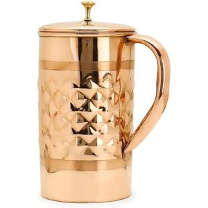 Pichet en cuivre personnalisé avec couvercle Pichet à eau de qualité minimaliste Qualité supérieure Pichets en cuivre 100% Vente de récipients décoratifs - Product Image 4