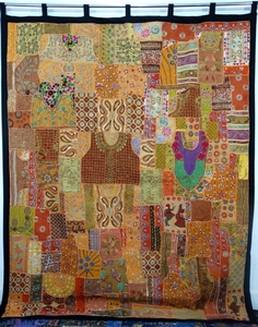 Tenda da parete ricamata con paillettes <span class=keywords><strong>etniche</strong></span> fatte a mano con patchwork sari vintage indiano all'ingrosso - Product Image 6