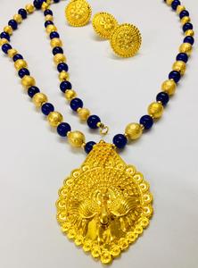 Conjunto de collar y collar de joyería de moda de tela india, set de joyería de 24K con plumas de pavo real y perlas chapadas en oro y plata - Product Image 2