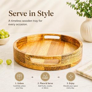 Plateau de service rond en bois KHATI HOUSE Heritage, finition polie de qualité supérieure avec poignées pour la maison, la cuisine et la salle à manger - Product Image 5