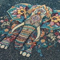 Tissu brocart teint en fil à motif éléphant, en polycoton tissé, respirant, taille personnalisable pour sac fourre-tout en toile, ameublement, textile de maison