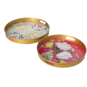 Plateau de service en métal de forme arrondie de style à la mode plateau de conception imprimé floral pour les cadeaux idéaux plateau en métal de table de fête de mariage - Product Image 4