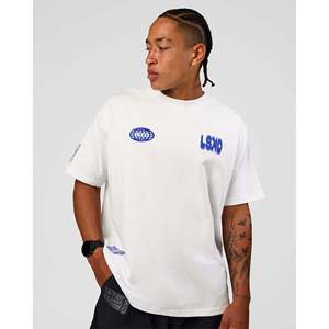 เสื้อยืดโอเวอร์ไซส์หนานุ่ม สีขาว-น้ำเงินอิเล็กทริก 240gsm พิมพ์ลายสกรีนและ DTG - Product Image 2
