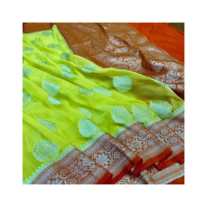 Mejor diseño Banarasi Semi Georgette Saree para fiestas Precio al por mayor de La India para ocasiones especiales - Product Image 4