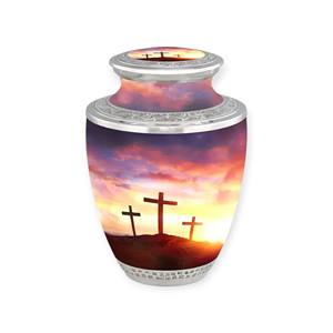 Urna Conmemorativa con Cruz Cristiana y Atardecer, con Arte de Cielo Sereno, para Exhibición Conmemorativa Inspirada en la Fe - Product Image 1