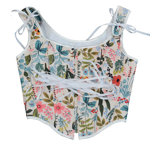 Nouveau gilet rétro imprimé français pour femmes, vêtement d'extérieur, corset à armatures, lacets, col en U, amincissant et façonnant la taille, fabricant de gaine amincissante - Product Image 4