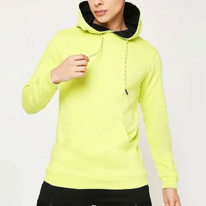 Sweat-shirt à capuche en molleton tricoté pour homme, couleur unie, style urbain décontracté, avec poches, coupe classique, manches longues, jaune - Product Image 3
