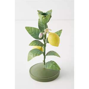 Porte-bougie floral en fer personnalisé |   Bougeoir en métal à motif citron et feuille, support décoratif pour bougies coniques, décoration d'intérieur et de jardin, accessoire d'ambiance pour la maison - Product Image 1