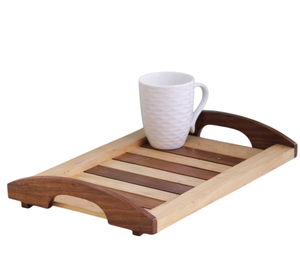 Bandeja de madera de acacia de 12 pulgadas hecha a mano azul Chatai con asas, Plato decorativo para servir para mesa de desayuno decorativa - Product Image 1
