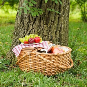 Rattan picnic basket with attached wooden lid Handmade Storage Basket Wholesale eco-friendly Made in Viet Nam - Product Image 5
