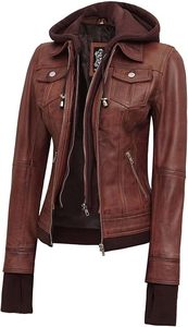 Custom Women's Hooded <b>Leather</b> <b>Jacket</b> Genuine Lambskin <b>Jacket</b> with Removable Hood by Leading Manufacturer and Exporter - Product Image 6