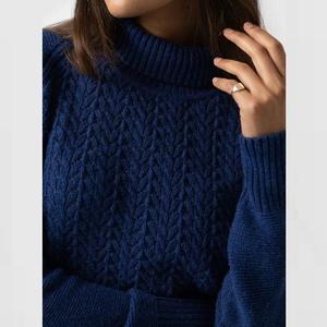 Pull-over col roulé décontracté 100 % coton pour femme, tricoté coréen personnalisé avec logo frontal, collection automne-hiver, idéal pour Noël - Product Image 4