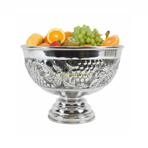 Cuenco de pedestal festoneado Chapado en plata con acabado martillado, cuenco decorativo para servir ensalada de frutas, plato central para boda en casa - Product Image 4