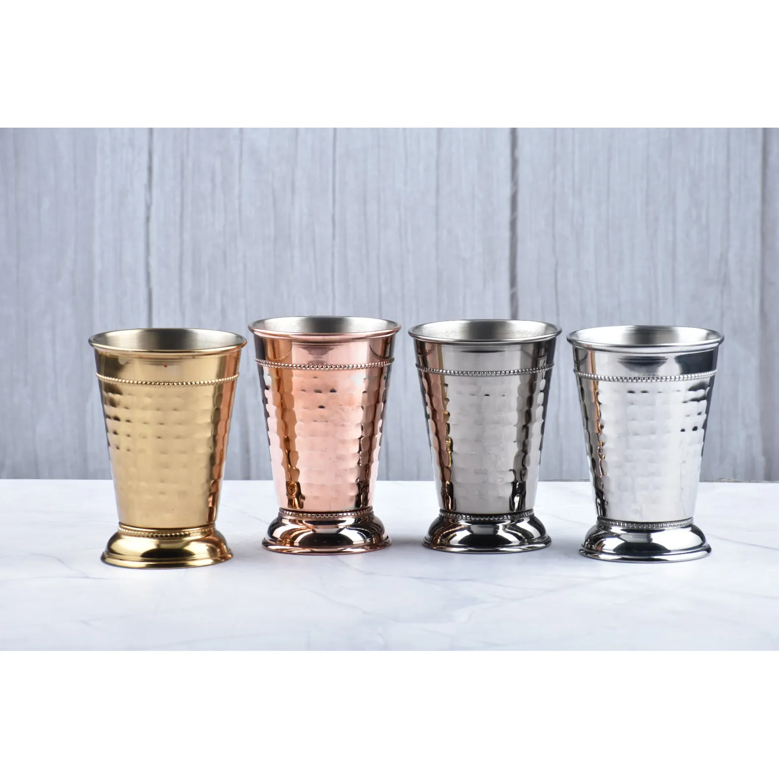 Wholesale Stainless Steel Material Glass Wine Glasses Lemonade Glasses Julep Cups Sets Hammered Finished For Home And Parties