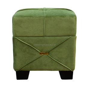 Taburete de PUF de madera genuina otomana con mechones verdes modernos hechos a mano para tela de dormitorio o sala de estar y materiales de PVC para hoteles - Product Image 5