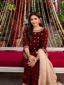 Robe Salwar Kameez pour femmes, de haute qualité, ethnique, moderne, en velours de viscose lourd, broderie, lavable en machine, séchage rapide, hiver - Product Image 2