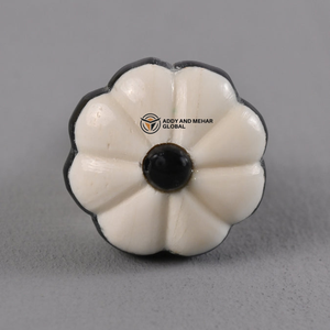 Bouton de meuble rond moderne en os incrusté, durable et écologique, motif floral sculpté pour chambre à coucher, salon, tiroir - Product Image 2