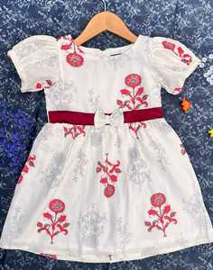 Premium manches bouffantes coton infantile filles robes avant dentelle arc dos fermeture éclair confortable respirant été bambin bébés robe - Product Image 5