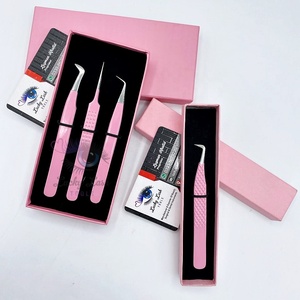 Pince à épiler solide en acier inoxydable pour extension de cils Pointe en fibre rose Grande quantité Marque privée Pince à épiler durable pour faux cils - Product Image 1