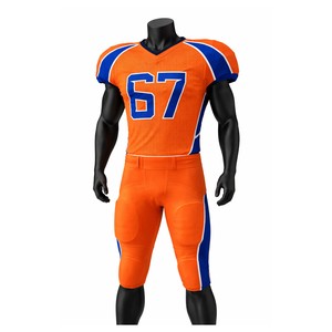 Uniforme de Fútbol Americano Personalizado, Conjunto de Camiseta Naranja y Azul con Pantalones Acolchados, Kit de Equipo de Fútbol Americano, OEM ODM - Product Image 1