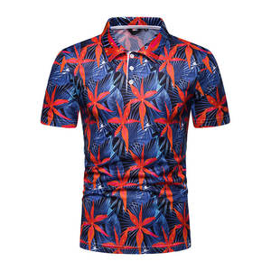 Camiseta Deportiva de Punto para Hombre |   Estampado de sublimación floral tropical azul y naranja |   Colores y Tallas Personalizables y Transpirables - Product Image 1