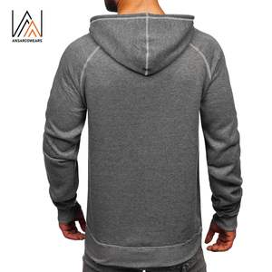 Sudadera con capucha gris para hombre con logotipo personalizado a granel, Sudadera con capucha de lana de algodón de peso pesado, sudaderas con capucha con bolsillo de canguro y cordón - Product Image 2