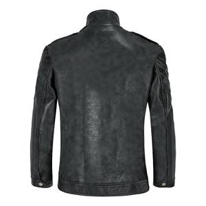 Chaqueta de moto de piel sintética marrón para hombre de calidad superior abrigo de bombardero de cuello de pie de doble capa extraíble - Product Image 6