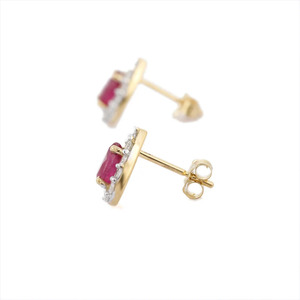 Pendientes de gema preciosa Natural con rubí y diamante para mujer, joyería fina, aretes de racimo hechos a mano de oro amarillo sólido de 14K - Product Image 3