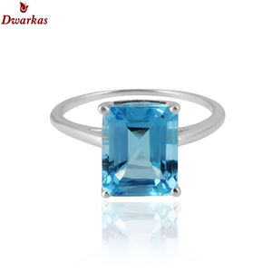 แหวนพลอยบุษราคัมสีฟ้าแบบคลาสสิกสีเงินสเตอริง925แฮนด์เมดสำหรับงานแต่งงานงานเลี้ยงรูปแปดเหลี่ยมพร้อมส่ง - Product Image 3